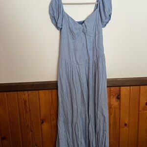 Hollister Light Blue Checkered Maxi Dress